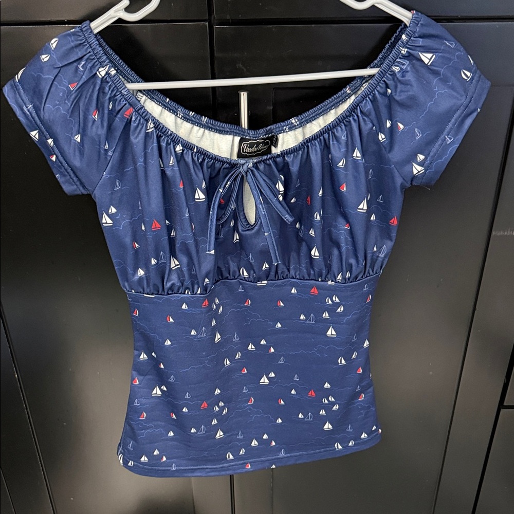 Navy Blue Sailboat Blouse